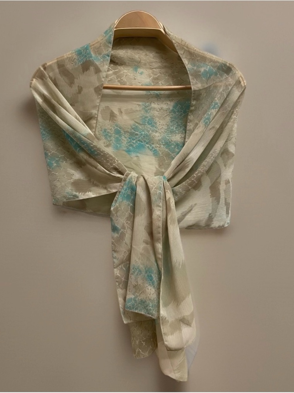 CHICO'S Aqua Taupe Multi Sultry Zebra Oblong Scarf (72" x 17") - Picture 6 of 6